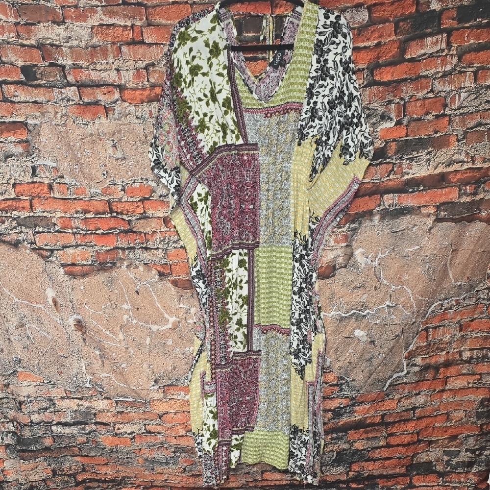 Gigio Multicolor Floral Patchwork Maxi Kimono Dress, Sz S